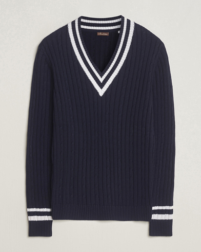 Mies | Vaatteet | Stenströms | Cotton/Cashmere Cable V-Neck Navy