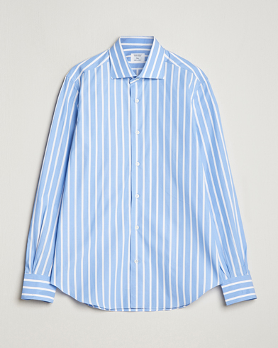 Mies |  | Mazzarelli | Soft Cotton Cut Away Shirt Blue/White Stripe