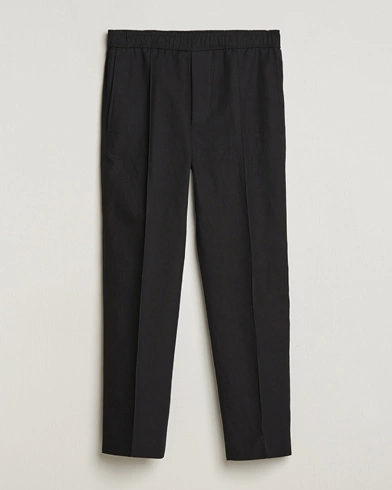 Mies | Kurenauhahousut | Lanvin | Cotton/Linen Drawstring Trousers Black