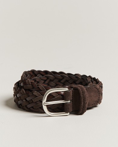 Mies | Vyöt | Anderson's | Woven Suede/Leather Belt 3 cm Dark Brown