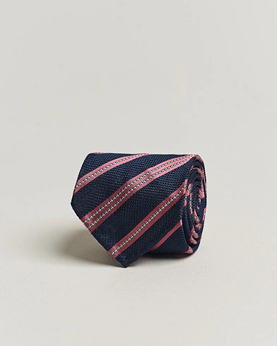 Mies |  | Finamore Napoli | Jacquard Regimental Stripe Silk Tie Navy/Red