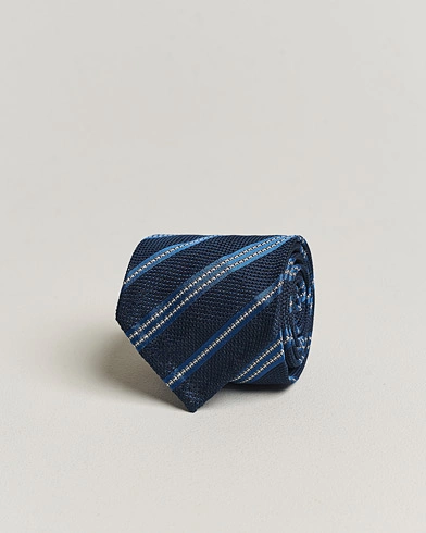 Mies |  | Finamore Napoli | Jacquard Regimental Stripe Silk Tie Navy/Blue