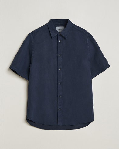 Mies |  | NN07 | Arne Tencel/Linen Short Sleeve Shirt Navy Blue