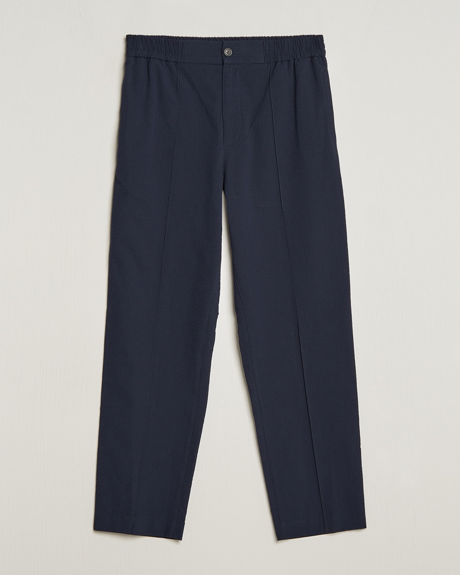 A.P.C. Joaquin Seersucker Drawstring Trousers Dark Navy – Sininen