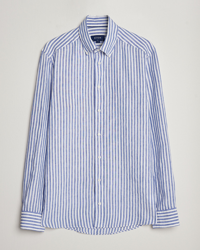 Mies |  | Eton | Slim Fit Striped Linen Shirt Blue/White