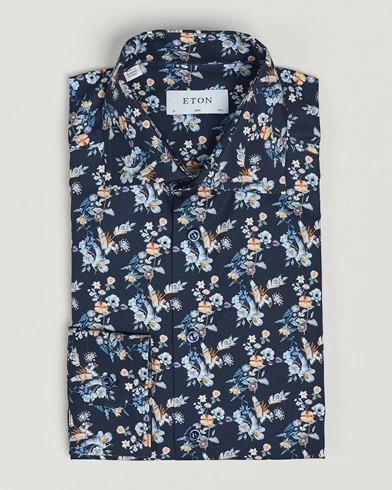 Mies |  | Eton | Slim Fit Twill Printed Flower Shirt Navy Blue