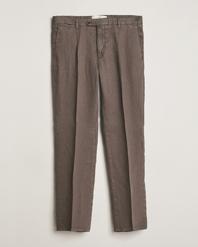  Pleated Linen Trousers Brown