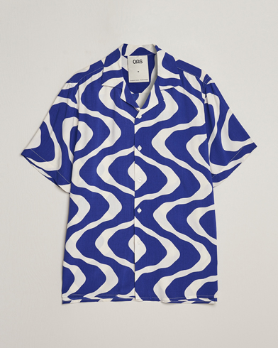 Mies |  | OAS | Viscose Resort Short Sleeve Shirt Blue Rippling