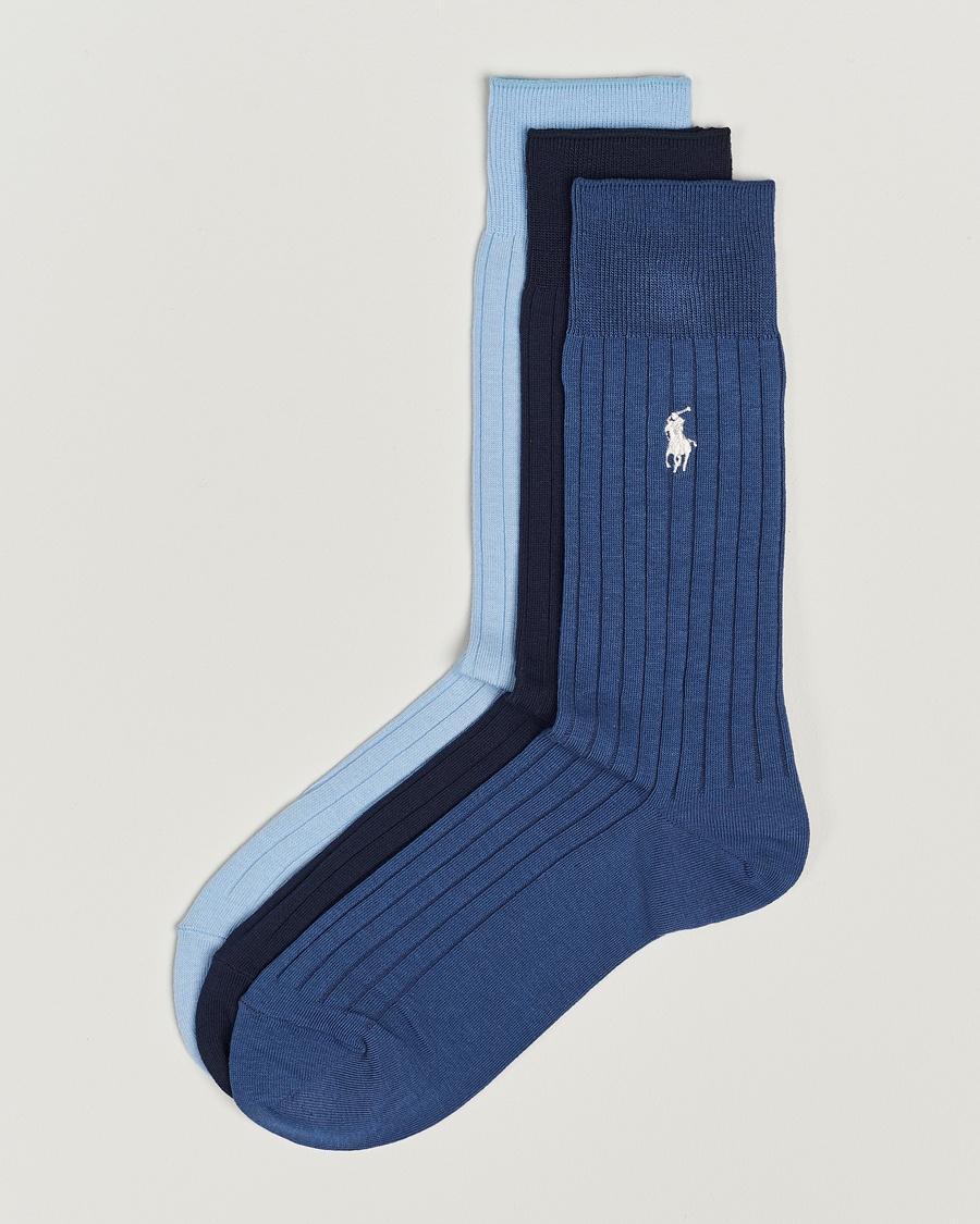 Polo Ralph Lauren 3-Pack Egyptian Rib Crew Sock Blue Combo – Sininen