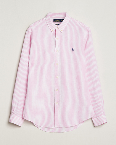 Mies |  | Polo Ralph Lauren | Slim Fit Striped Button Down Linen Shirt Pink/White