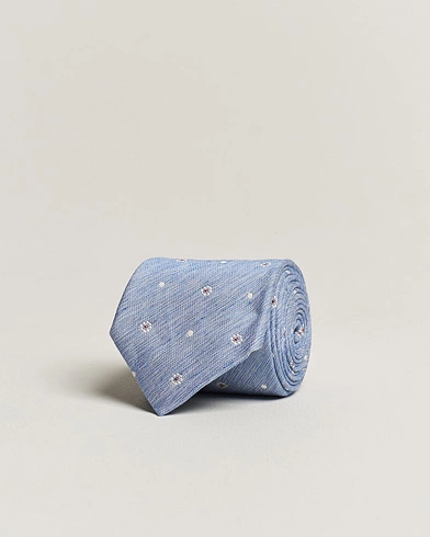 Mies |  | Amanda Christensen | Cotton/Silk/Linen Printed Flower 8cm Tie Blue