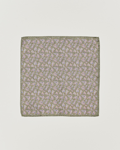 Mies | Taskuliinat | Amanda Christensen | Silk Oxford Printed Paisley Pocket Square Green