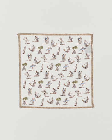 Mies | Taskuliinat | Amanda Christensen | Linen Printed Surfer Pocket Square White