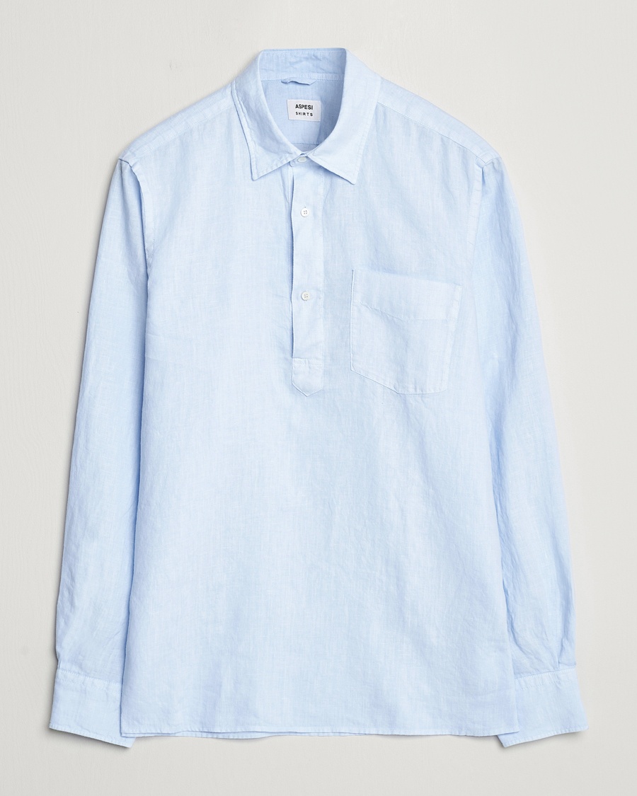 Aspesi Linen Popover Shirt Light Blue – Sininen
