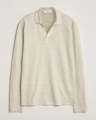 Mies |  | Gran Sasso | Washed Linen Long Sleeve Polo Beige Melange