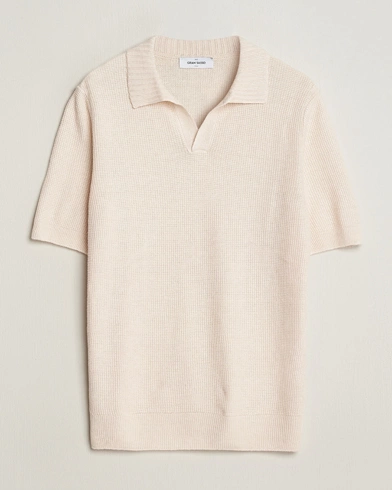 Mies |  | Gran Sasso | Linen/Cotton Open Collar Polo Cream