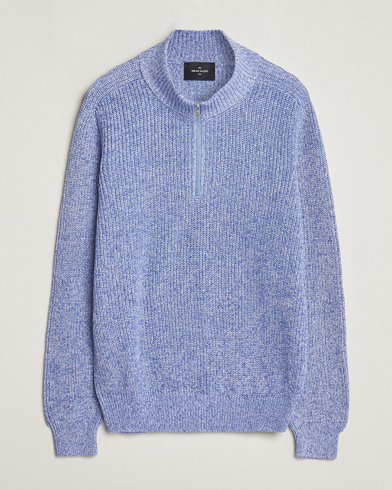 Mies |  | Gran Sasso | Cotton Heavy Knitted Half Zip Blue Melange