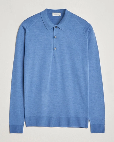 Mies |  | John Smedley | Belper Extra Fine Merino Polo Pullover Riviera Blue