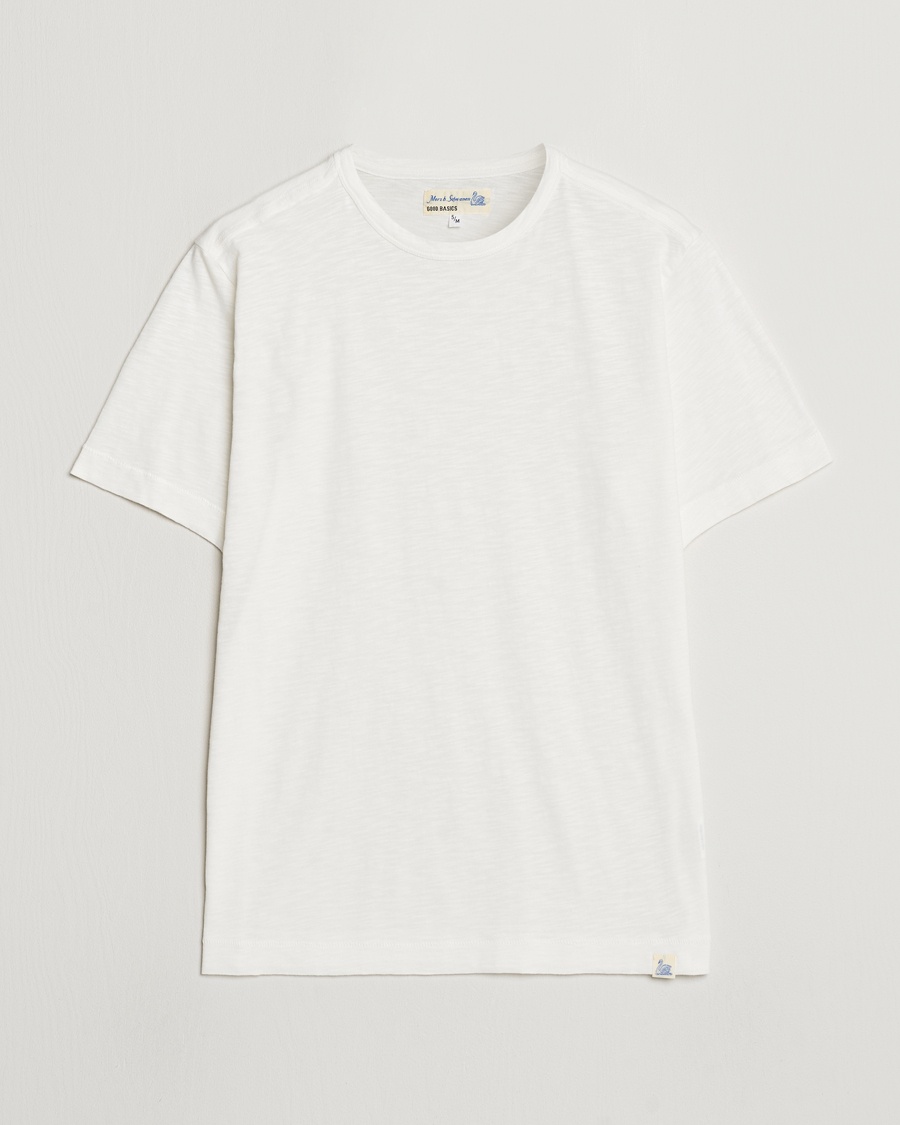 Merz b. Schwanen Organic Pima Cotton Slub Crew Neck T-Shirt White – Valkoinen