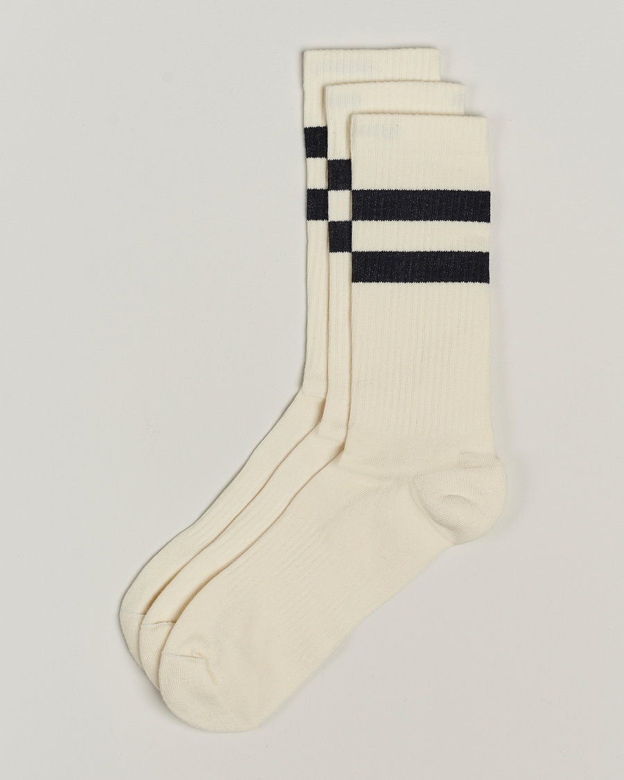 Sweyd 3-Pack Two Stripe Cotton Socks White/Black – Valkoinen