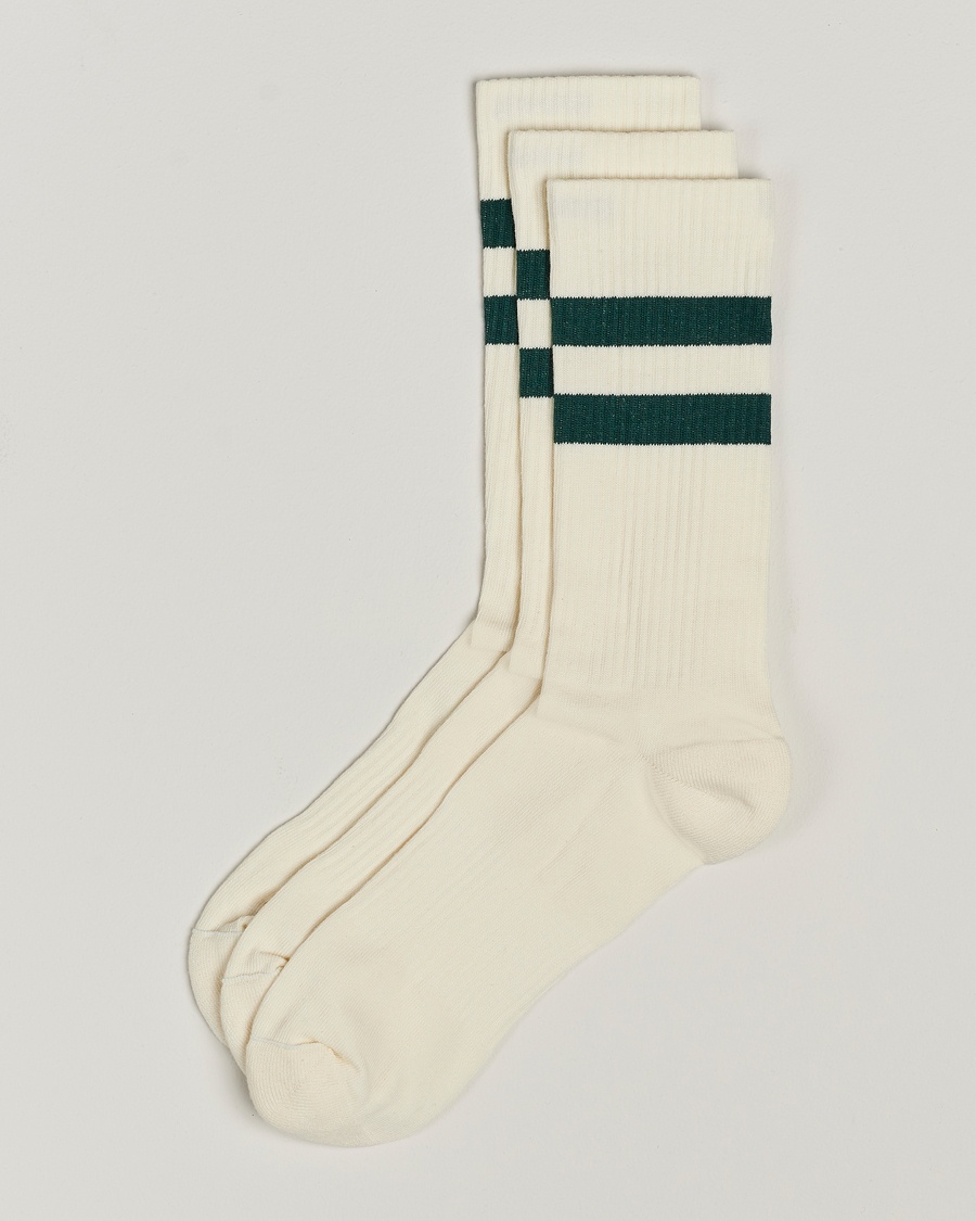Sweyd 3-Pack Two Stripe Cotton Socks White/Green – Valkoinen