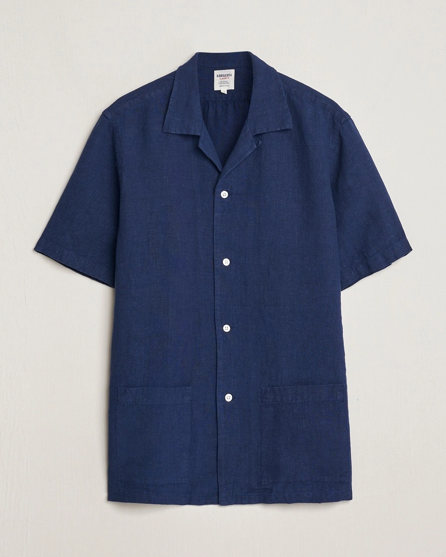 Kamakura Shirts Heavy Linen Beach Shirt Navy – Sininen