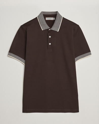 Mies |  | Canali | Contrast Collar Short Sleeve Polo Dark Brown