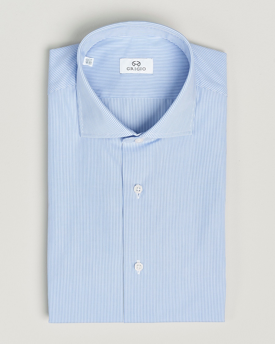 Grigio Cotton Poplin Dress Shirt Light Blue Stripe – Sininen