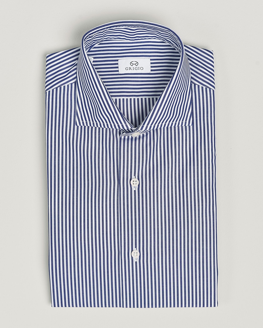 Grigio Cotton Poplin Dress Shirt Blue Stripe – Sininen