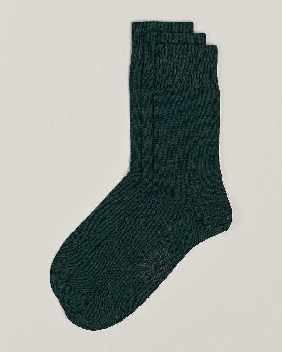 Amanda Christensen 3-Pack True Cotton Socks Bottle Green – Vihreä