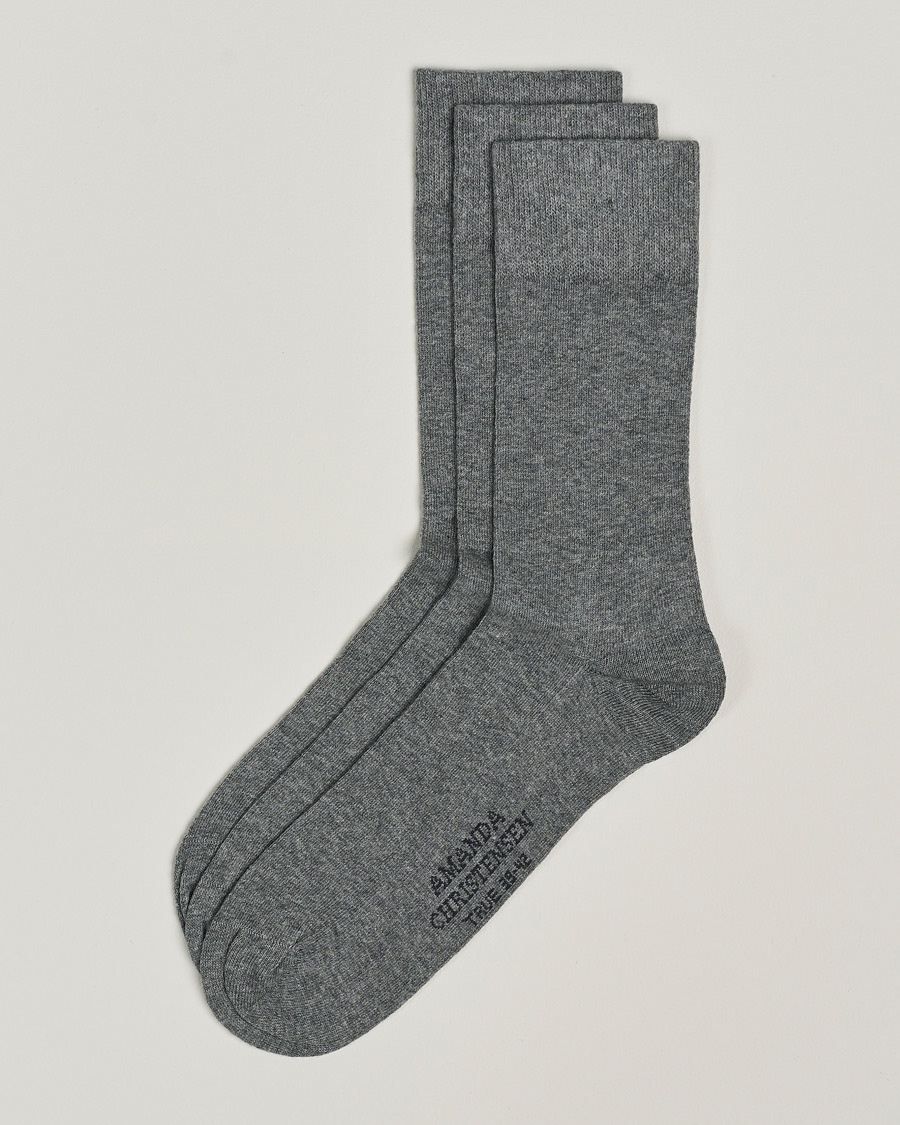 Amanda Christensen 3-Pack True Cotton Socks Grey Melange – Harmaa