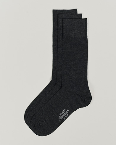 Mies |  | Amanda Christensen | 3-Pack Icon Wool/Cotton Socks Antracite Melange