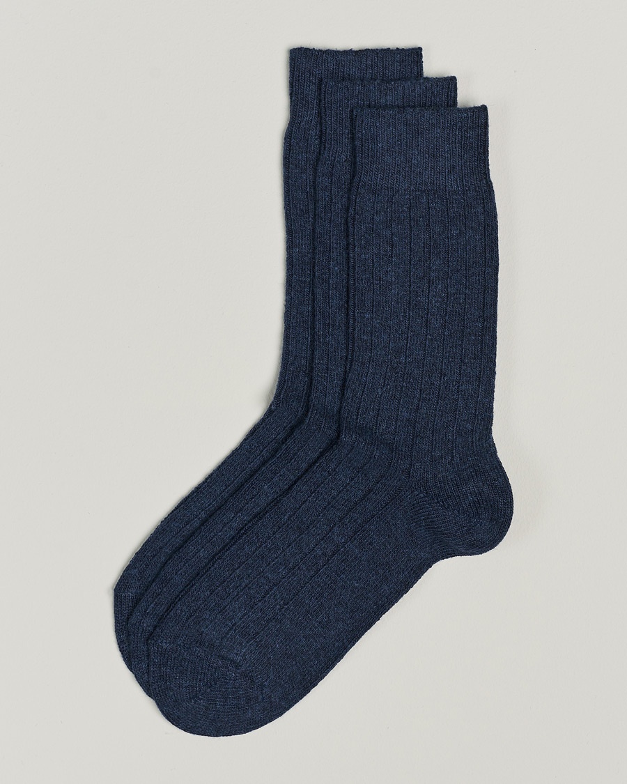 Amanda Christensen 3-Pack Supreme Wool/Cashmere Sock Dark Blue Melange – Sininen