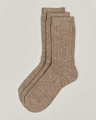Mies |  | Amanda Christensen | 3-Pack Supreme Wool/Cashmere Sock Beige Melange