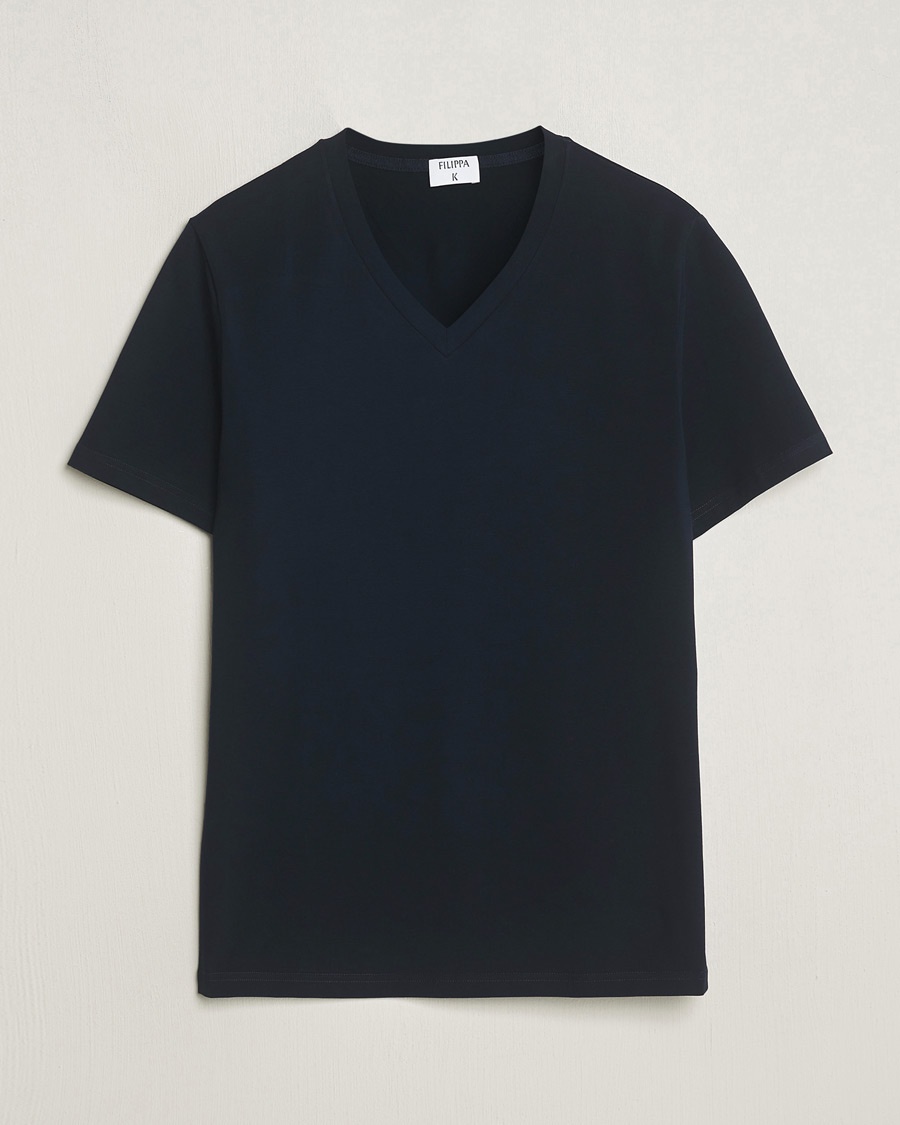 Filippa K Organic Cotton V-Neck T-Shirt Navy – Sininen