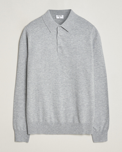 Mies | Kaulukselliset neuleet | Filippa K | Knitted Polo Shirt Light Grey Melange
