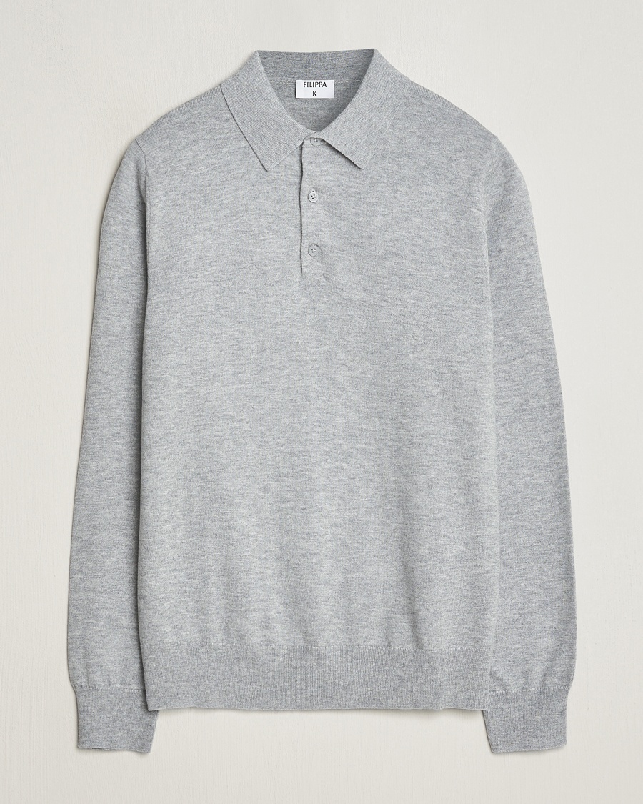 Filippa K Knitted Polo Shirt Light Grey Melange – Harmaa
