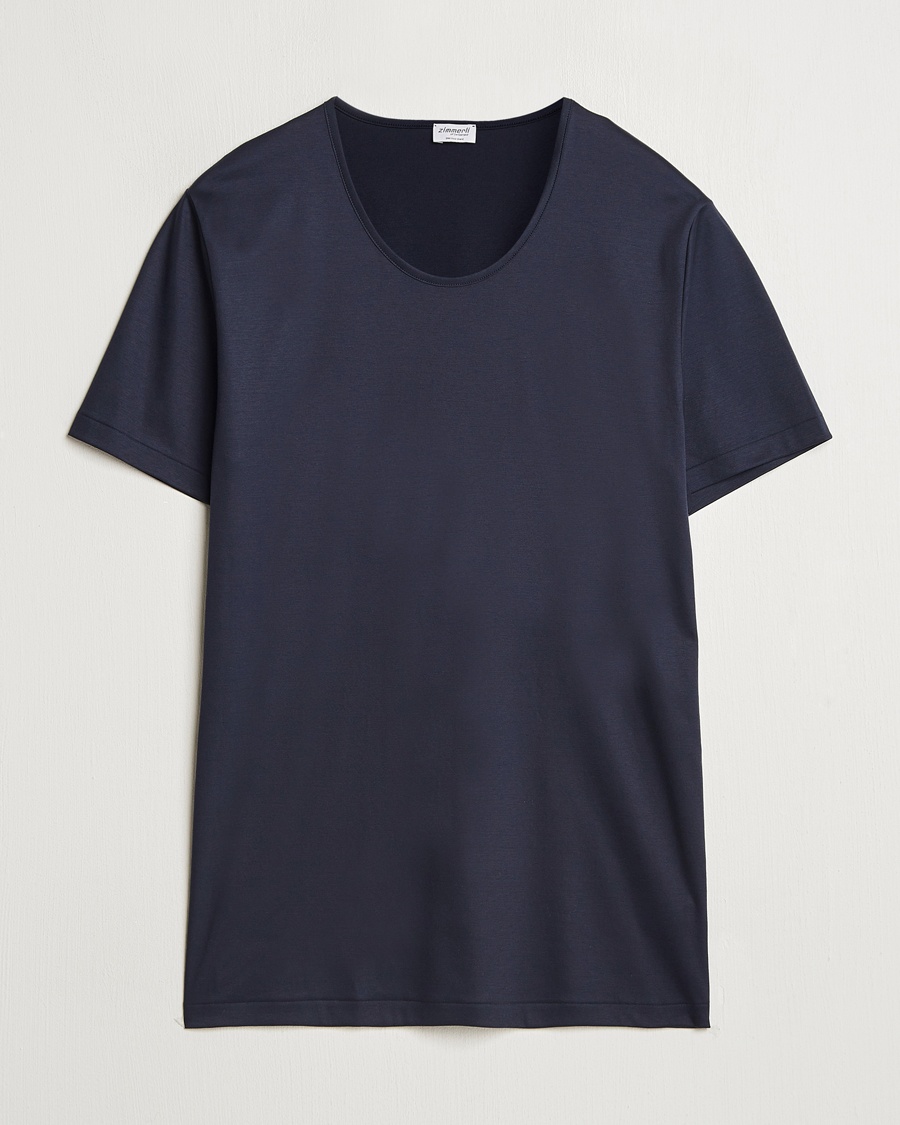 Zimmerli of Switzerland Sea Island Cotton Crew Neck T-shirt Navy – Sininen
