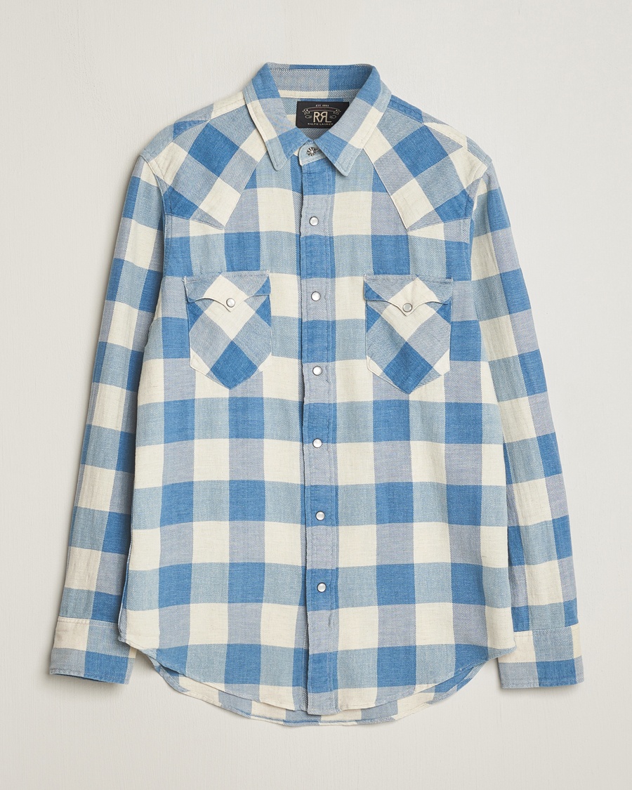 RRL Buffalo Western Shirt Indigo/Cream Check – Sininen