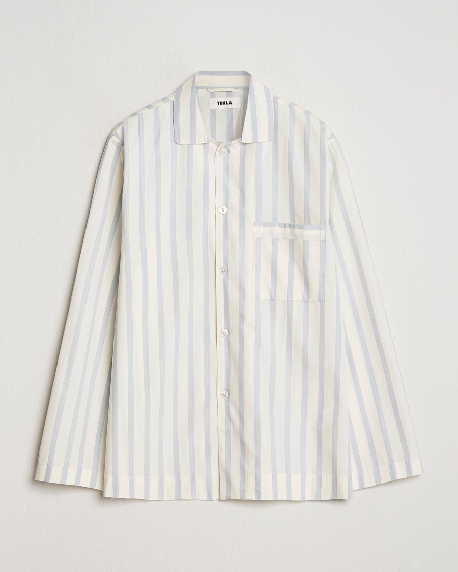 Tekla Poplin Pyjama Shirt Needle Stripes – Sininen
