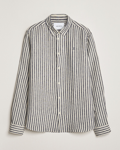  Kristian Striped Linen Button Down Shirt Ivory/Navy
