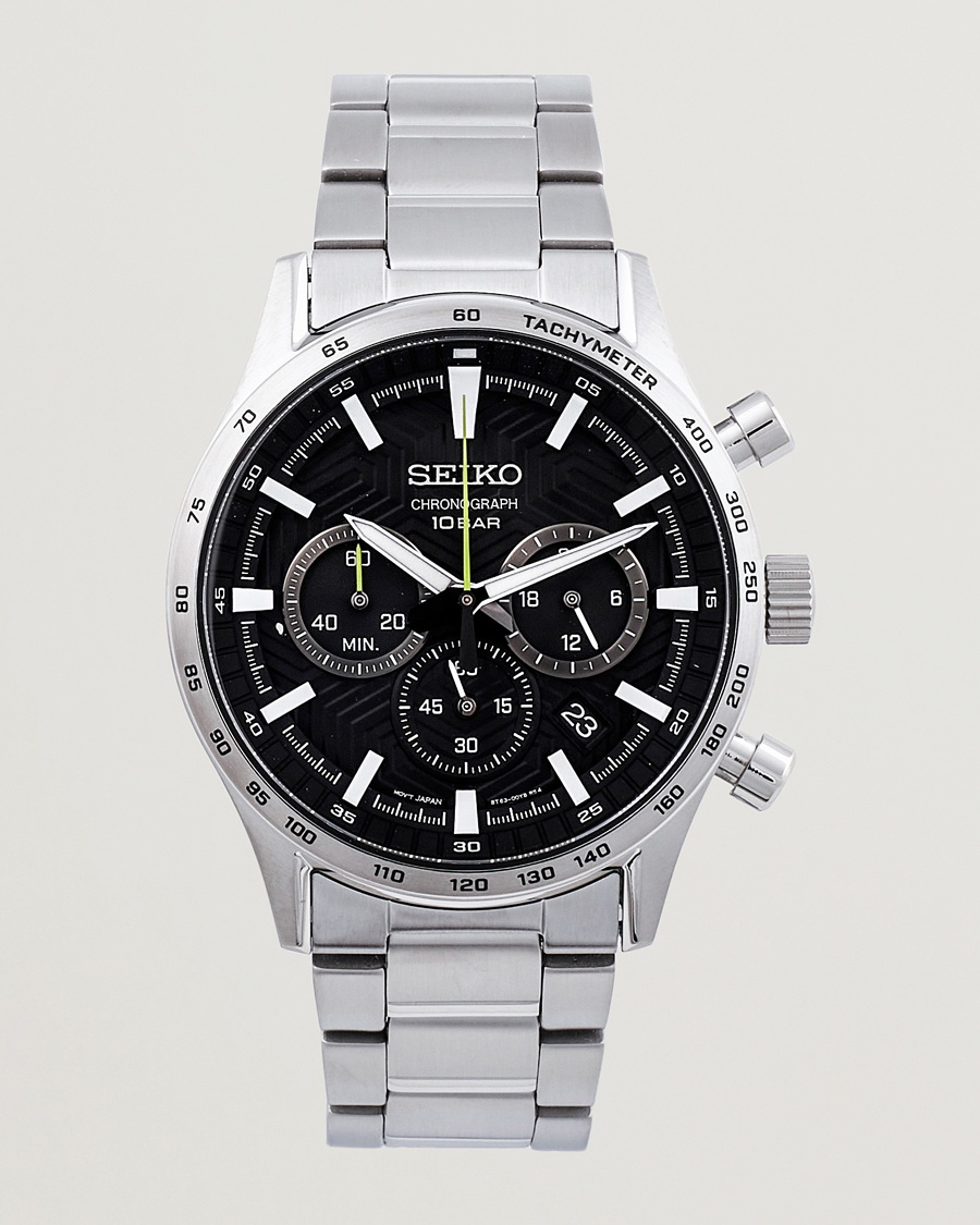 Seiko Chronograph 43mm Steel Black Dial – Hopea