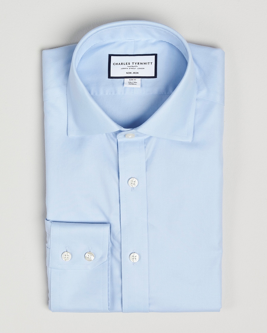 Charles Tyrwhitt Slim Fit Non Iron Cotton Twill Shirt Sky – Sininen