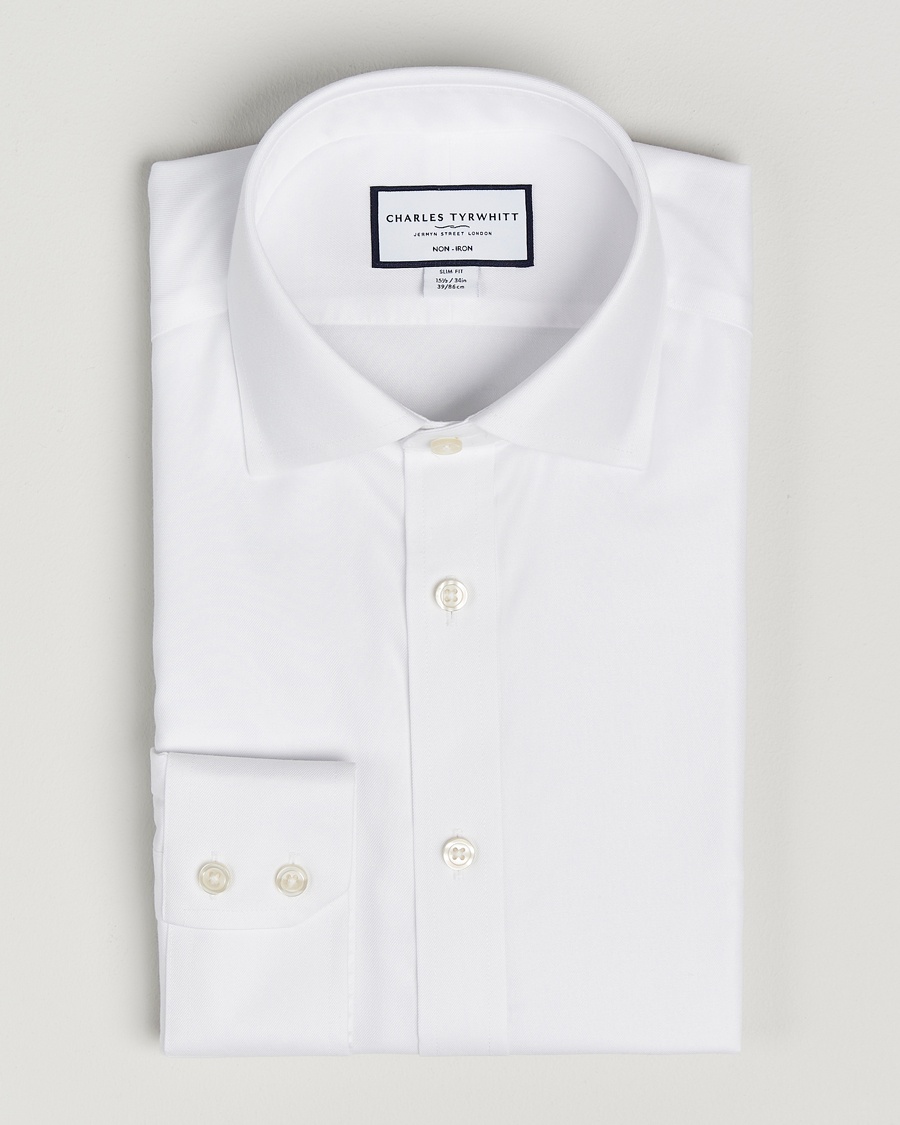 Charles Tyrwhitt Slim Fit Non Iron Cotton Twill Shirt White – Valkoinen