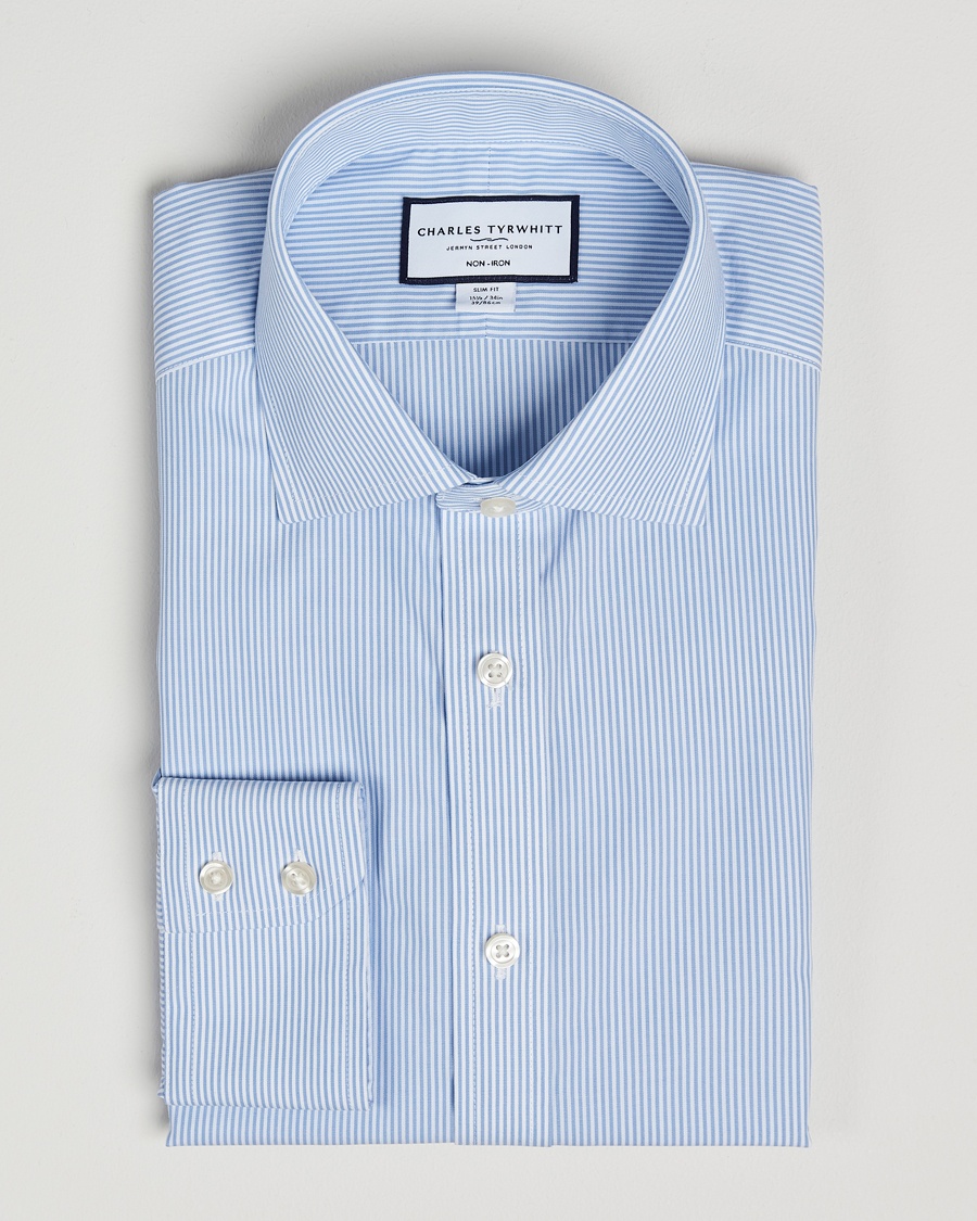 Charles Tyrwhitt Slim Fit Non Iron Bengal Stripe Poplin Shirt Sky Blue – Sininen