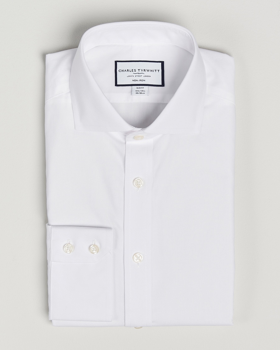 Charles Tyrwhitt Slim Fit Non Iron Poplin Cut Away Shirt White – Valkoinen