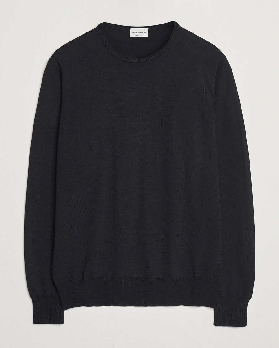 Morgano Extra Fine Merino Wool Crewneck Black – Musta