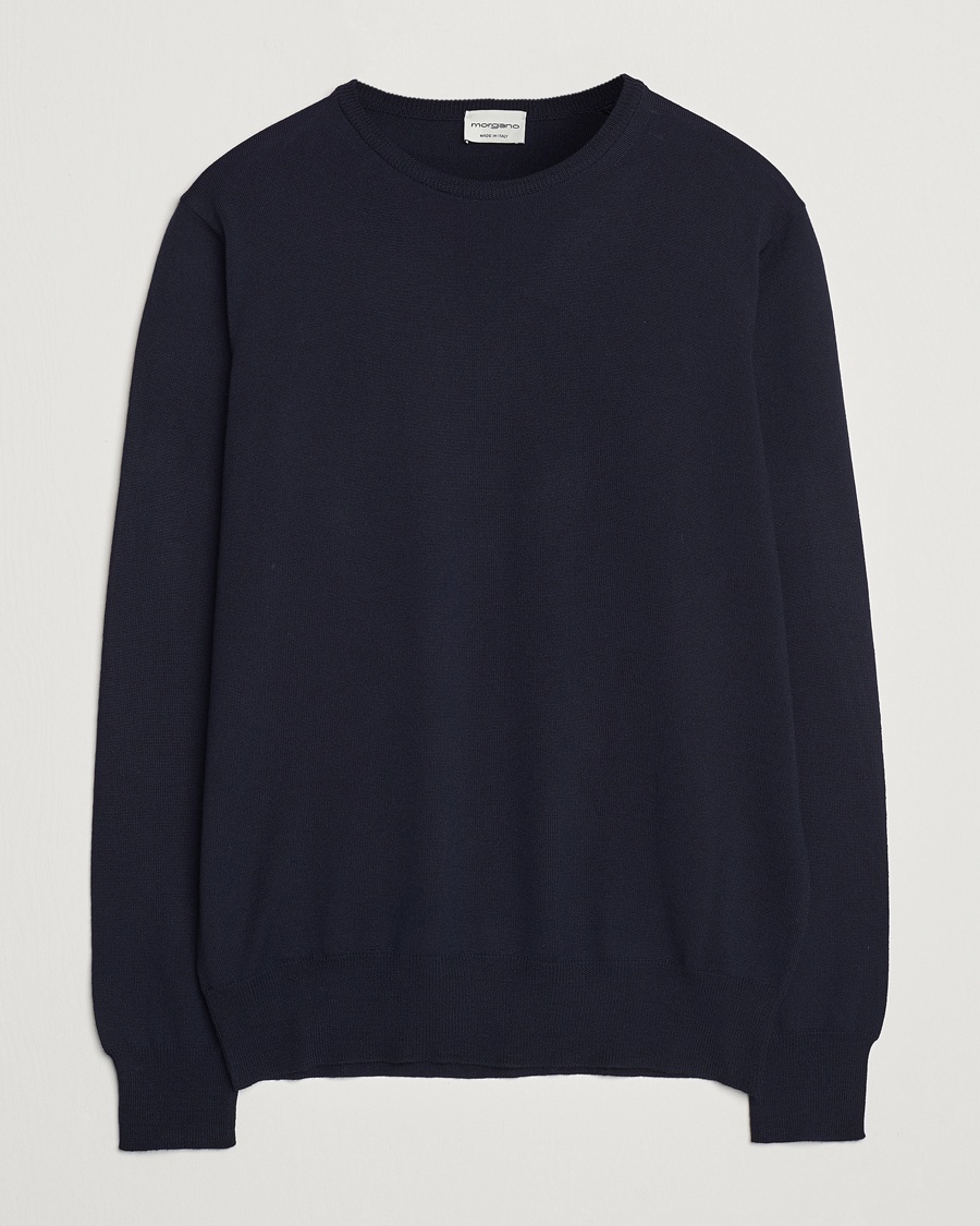 Morgano Extra Fine Merino Wool Crewneck Navy – Sininen