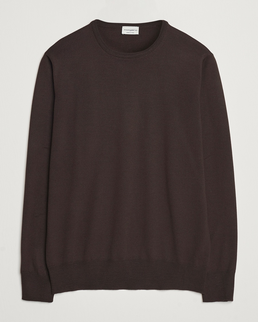 Morgano Extra Fine Merino Wool Crewneck Dark Brown – Ruskea