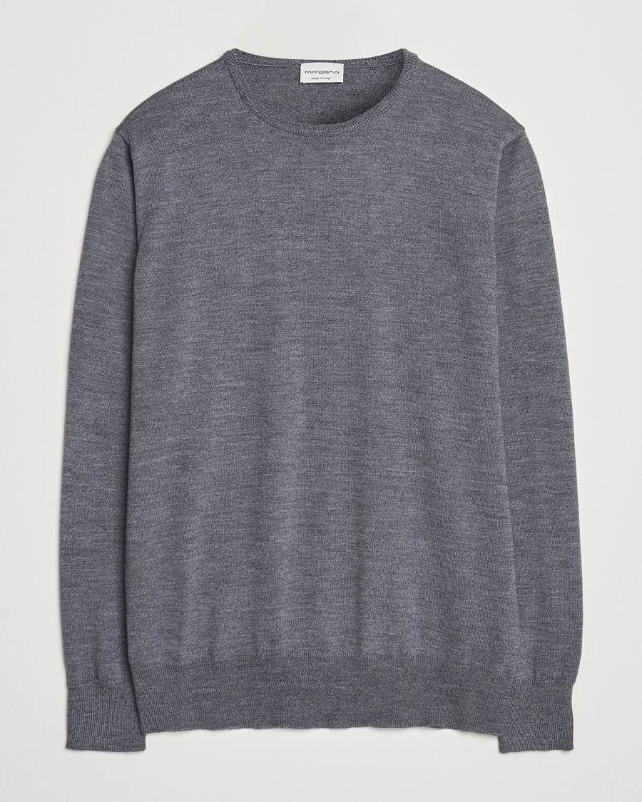 Morgano Extra Fine Merino Wool Crewneck Mid Grey – Harmaa
